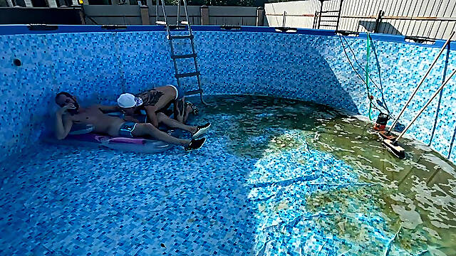 #395 Boss Fucks Guy at the Bottom of the Pool while Neighbors Watch Them