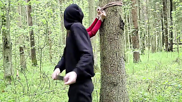 Russian forest bondage and spanking