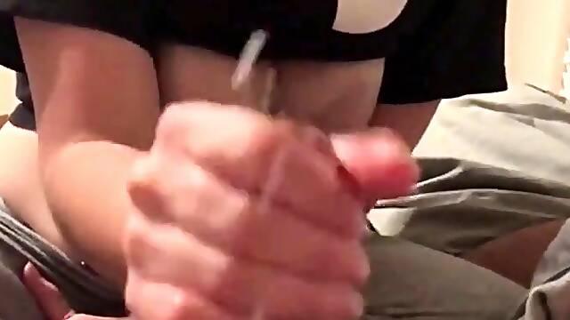 Busty Girl Gives Husband a Steamy Handjob