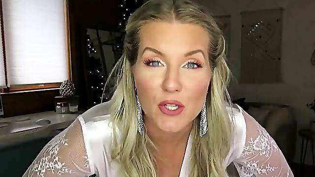 Blonde cumshot amateur MILF POV jerking in the kitchen