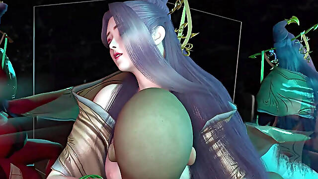 3D Big Boobs Slut Asian Whore Teasing the Big Black Cock to Have Sex