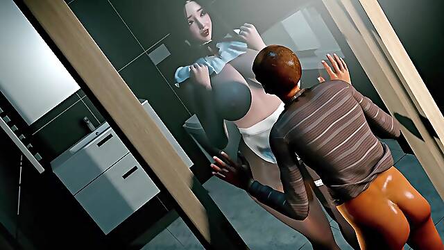 3D Big Boobs Slut Teasing the Big Old Dick to Fuck Her Big Ass