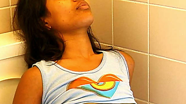 Public toilet is a perfect place for hot solo masturbation