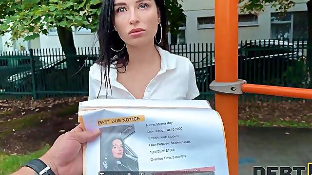 Fuck for debts with a hot teen Russian brunette in mini skirt