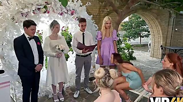 VIP4K. Hot bride is having a rough sex with a master of ceremonies, guests are shocked