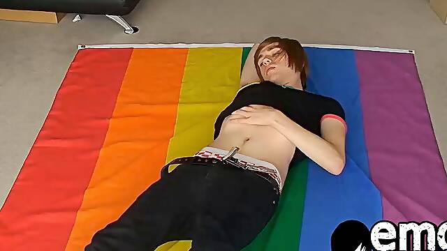 Cute Skinny Emo Twink John Light Milks Massive Cum Blast from Balls