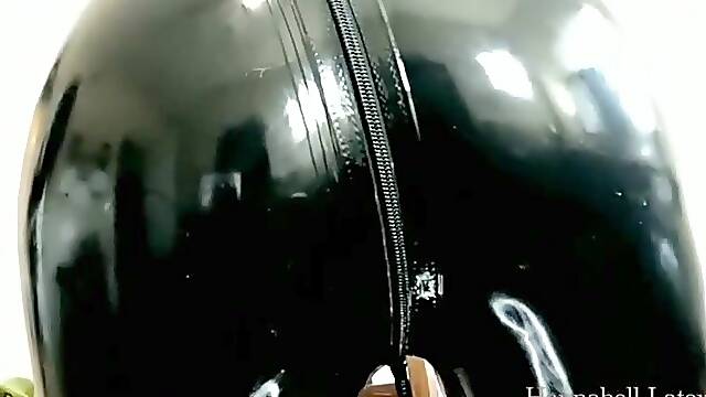 Nasty stunner in spandex trousers is about to use a humungous faux-cock, in front of the camera