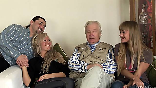 Amateur women share older men dicks for crazy anal foursome