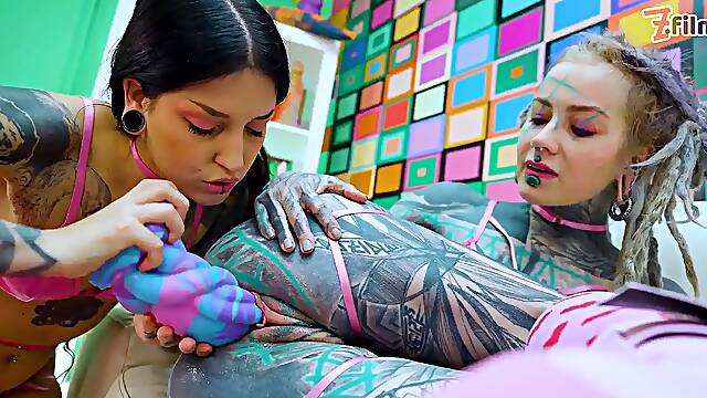 Sensual Girl Girl Anal Session with Big Dildo and Fingering
