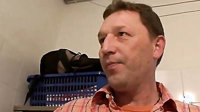 Kinky German glasses-wearing amateur pounded hard in the bathroom