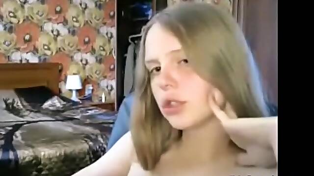 Horny legitimate age teenie platinum-blonde Russian gal-boy web cam