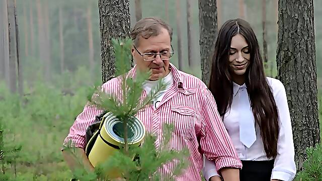 Student gets nasty with her old, perverted teacher in the great outdoors. Watch as she rides his dick like a pornstar and takes a load of cum in her innocent mouth.