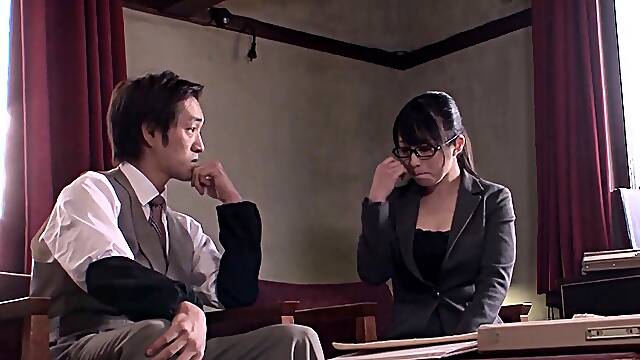 Japanese office slut gets her hairy pussy toyed and fucked