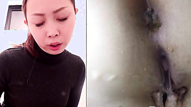 Big tits Asian babes caught pussy playing in public toilet