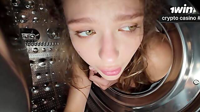 Anal temptation of stepsister in washing machine. POV creampie with tight ass. Squirtin orgasm! Best hardcore porn!