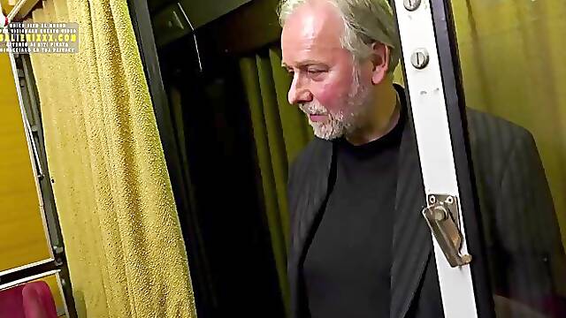 Italian chick is having wild sex with a stranger and his best friend, in the train