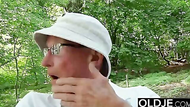 Lucky grandpa gets used by a stunning teen slut in this outdoors sex session