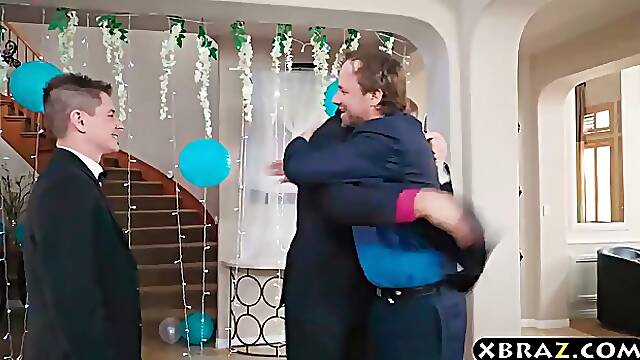 Gorgeous bride with big tits is wearing a wedding dress and getting fucked before the wedding