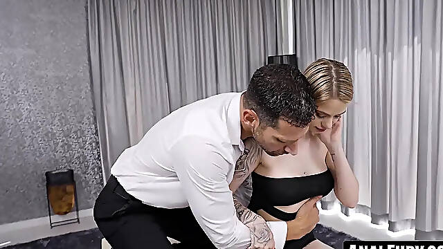Shy blonde teen Sladyen Skaya deepthroats and gets pounded in anal