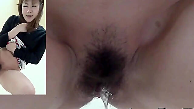 Hairy Japanese babe pisses in high heels
