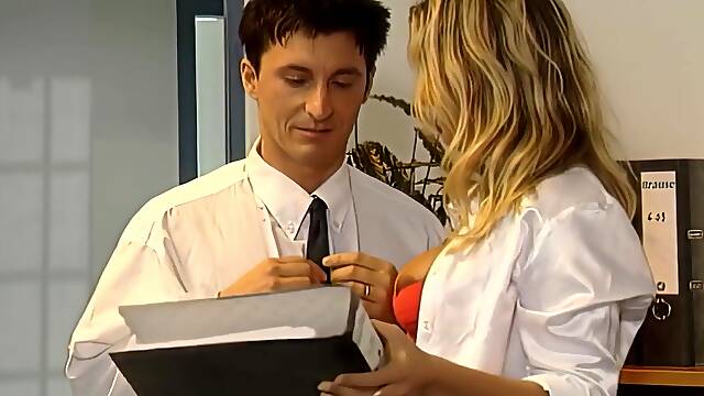 In The Office, The Secretary Bends Over And The Boss Falls For It