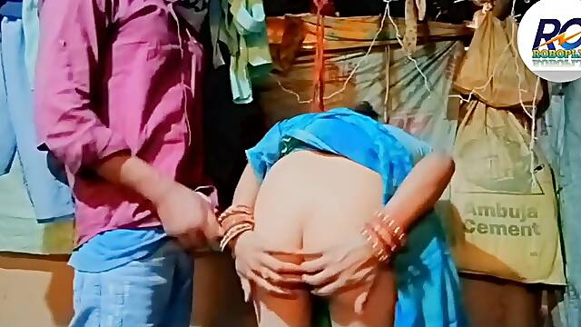 Desi Bhabhis morning hard fucking, holding her breasts, lifting her saree and fucking her like a