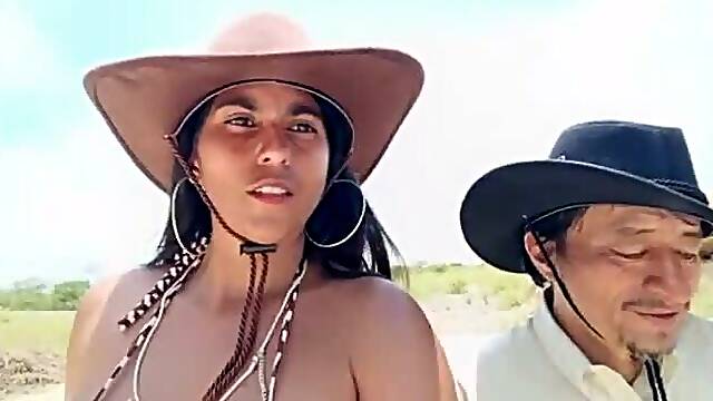 Perverted old peasant fucks a beautiful, big-assed stepmother on his farm