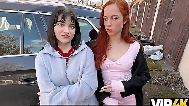 VIP4K. Two Amateur Lesbians Dont Mind Their First Threesome With a Stranger