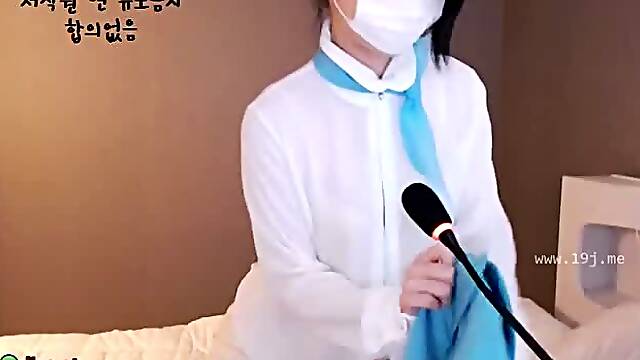 Korean sexy camgirl in uniform shows her body