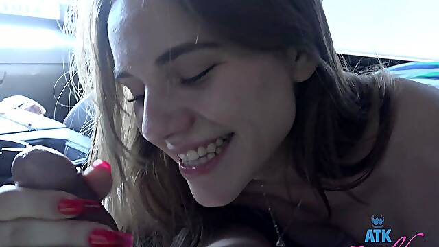 A young couple has sex in the car on a beach, Rose Caarter is driving.