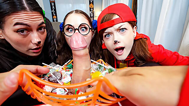 Trick or treat foursome with girlfriends