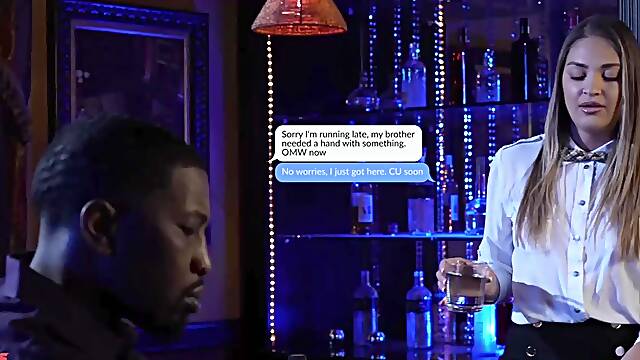 Arousing bartender is tied and BIG BLACK PENIS banged