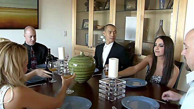 Quiet dinner party turns into an all holes filled sex orgy
