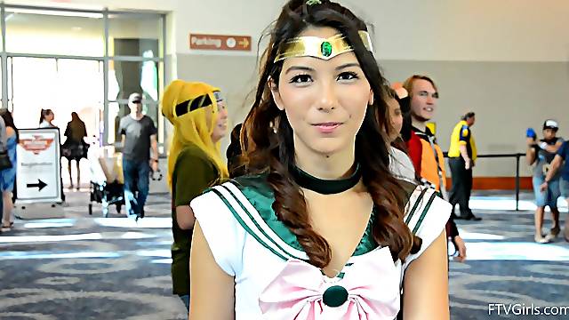 Brunette cosplay model Melody flashes her ass and pussy in public