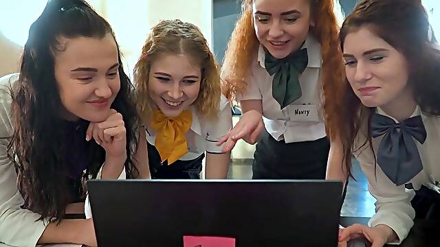 Group fucking on the table with gorgeous Hot Pearl and Eva Red