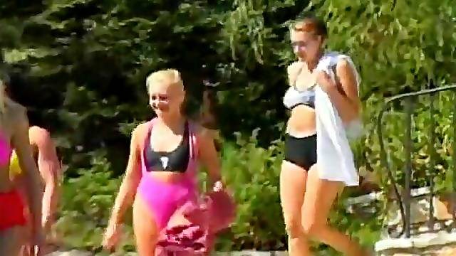 Francesca and allies play by the  pool