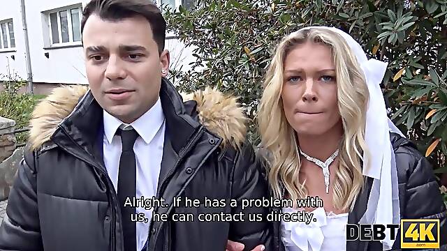 DEBT4k. Pleasant blond banged by hung collector right after the wedding