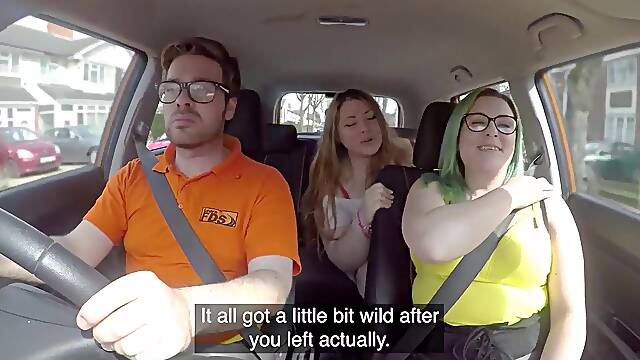 The SEX PARTY test for a fuckfest newbie with big beautiful woman - Fake Driving School