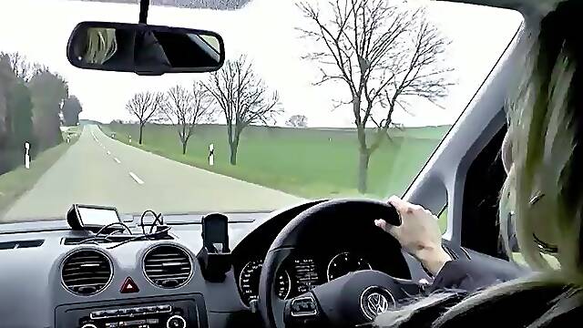 German Older Julia Pink tempt Hitchhiker Male to Cheating Screw in Car rim whit Plug in Butt