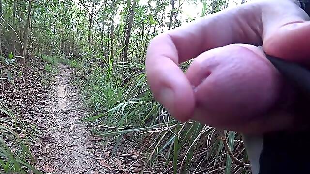 WANG FLASH IN FOREST: Sporty mother id like to fuck caught me jerking off and laughs at my giant ejaculation