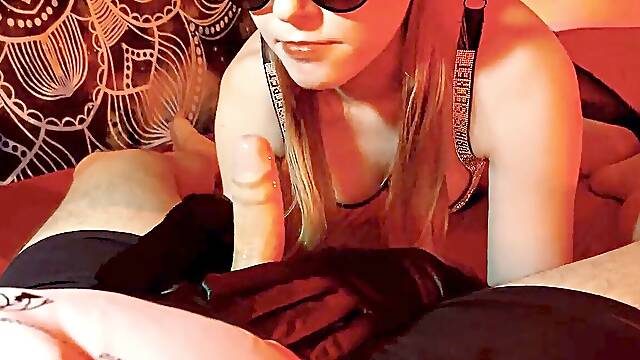 Super-fucking-hot blondie in dark-hued gloves