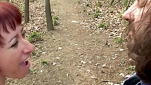 Redhead mature wildly slammed in the wood