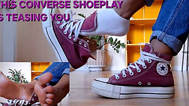 Converse Shoeplay Tease: Sweaty Socks Removal, Jeans & Barefeet Footplay