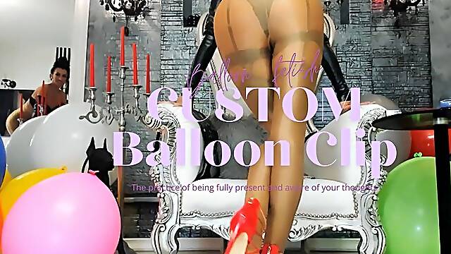 Bronze Pantyhose Balloon Popping Goddess: Inflates & Destroys Dozen Balloons in Tight Leather