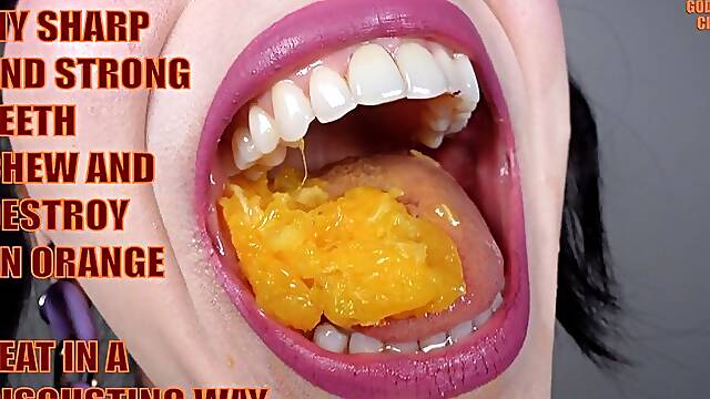 MY SHARP AND STRONG TEETH CHEW AND DESTROY AN ORANGE - I EAT IN A DISGUSTING WAY