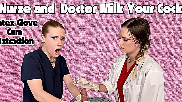 Sweet Nurse and Domme Doctor Milk Your Cock with Latex Gloves - Cum Extraction - Medical Play - POV - Surgical Gloves - Cum Draining - Cum Begging - Cum for Me Double Handjob Cumshot