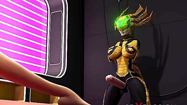 Hot shemale sex cyborg fucks hard a college girl in a cyberpunk apartment