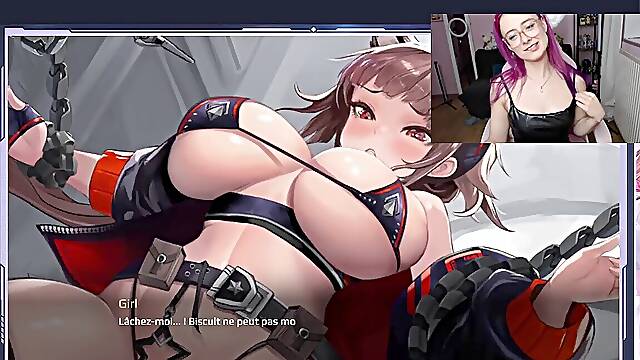 French Horny geek dame playing Aeons Echo, Nutaku manga porn Game, and nutting HARD