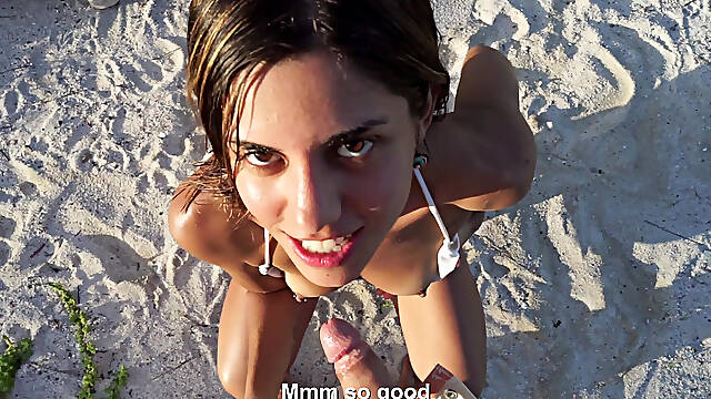 Latina Creampie and Facial on the Beach