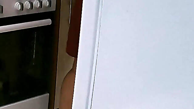 Stepmom in Kitchen Said No Sex! - Allows Stepson Only Jerking off & Cumshot on Her Fat Ass